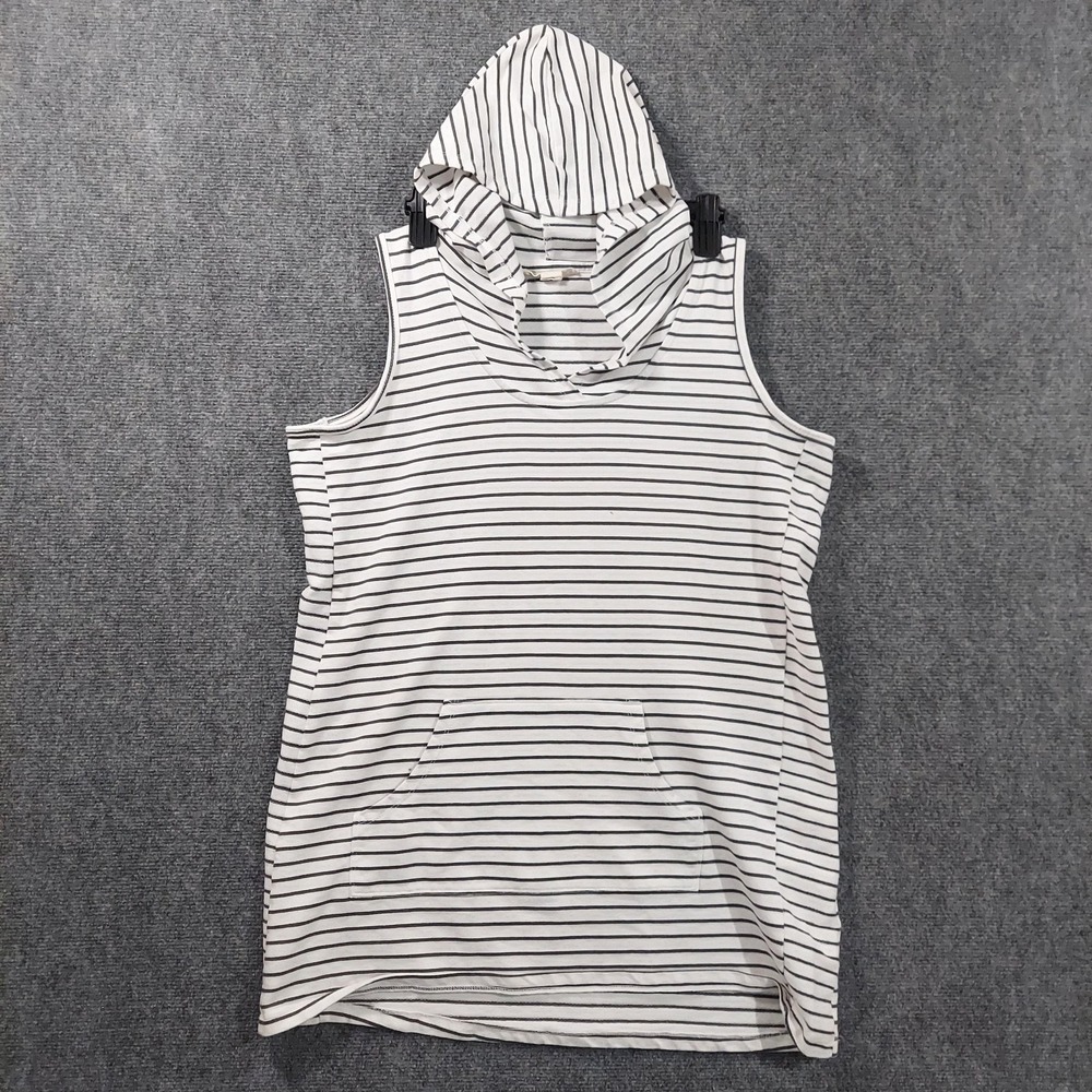 AKINI Hoodie Womens XL‎ White Striped Sleeveless Hooded Pullover Lightweight
